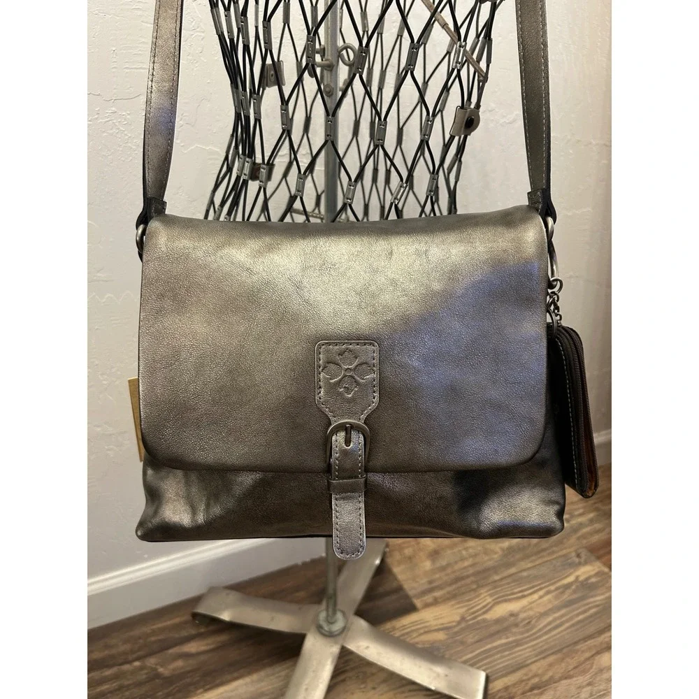 Patricia Nash Metallic Pewter Leather Crossbody Bag with Coin Purse NWT